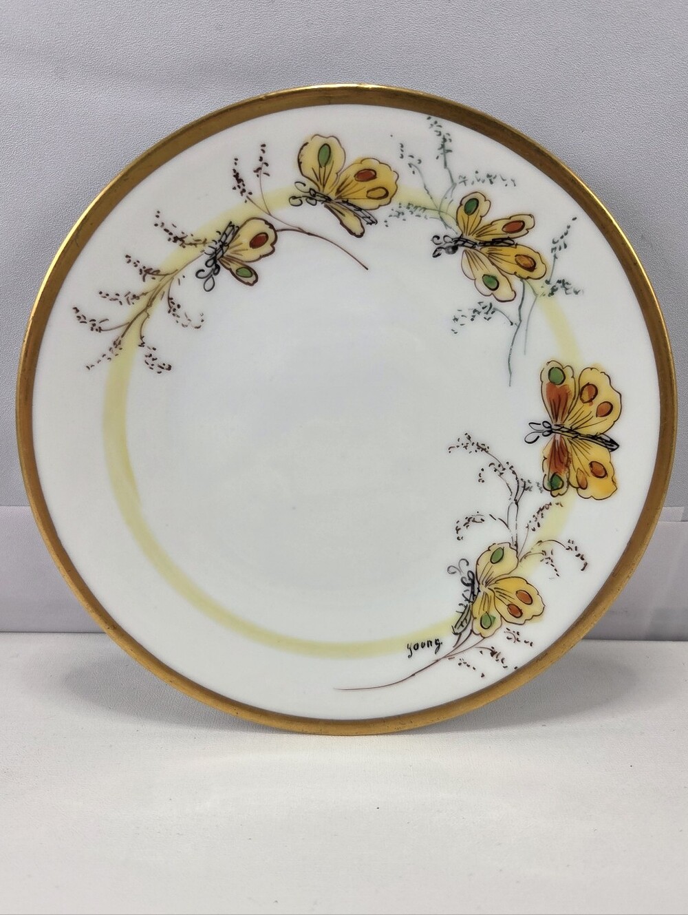 Vintage Hand-Painted Gilded Butterfly Plate 6" Bavaria Early 1900s